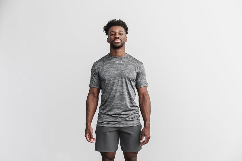 Men's Nobull Lightweight Textured Tee (CAMO) Tanks Grey | SG X2554Y